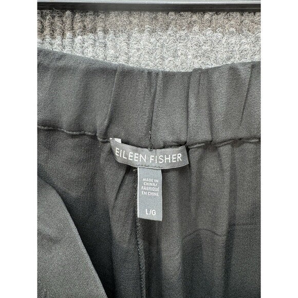 Eileen Fisher Slouchy Ankle Silk Pants Size Large Black Georgette Crepe Pull On - Picture 4 of 10